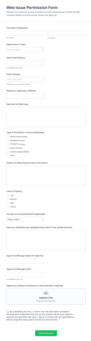 Web Issue Permission Form Template