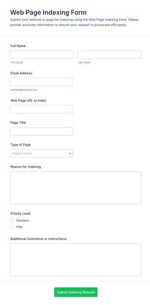 Web Page Indexing Form Template