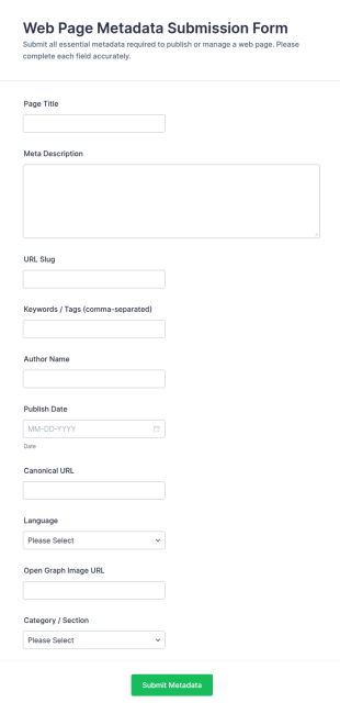 Web Page Metadata Submission Form Template