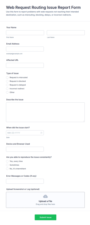 Web Request Routing Issue Report Form Template