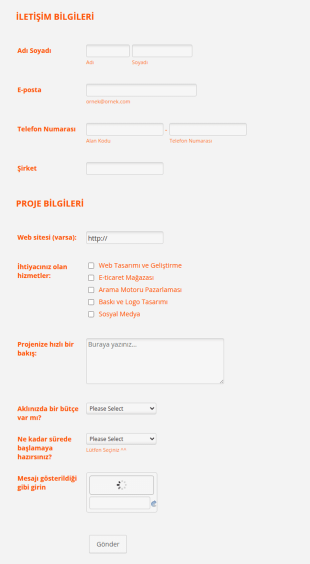 Web Sayfası Tasarım Fiyat Teklif Form Şablonu