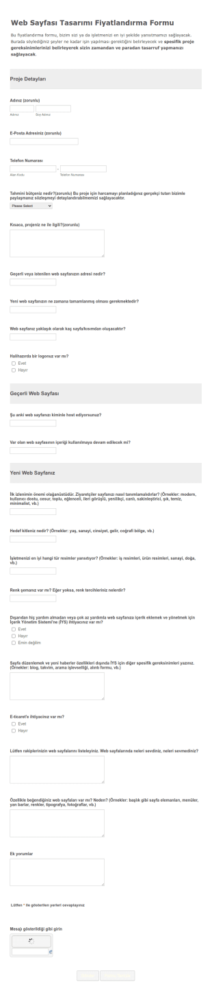 Web Sayfası Tasarımı Sipariş Form Şablonu