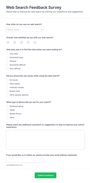 Web Search Feedback Survey Form Template