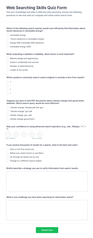Web Searching Skills Quiz Form Template