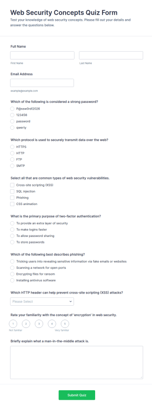 Web Security Concepts Quiz Form Template