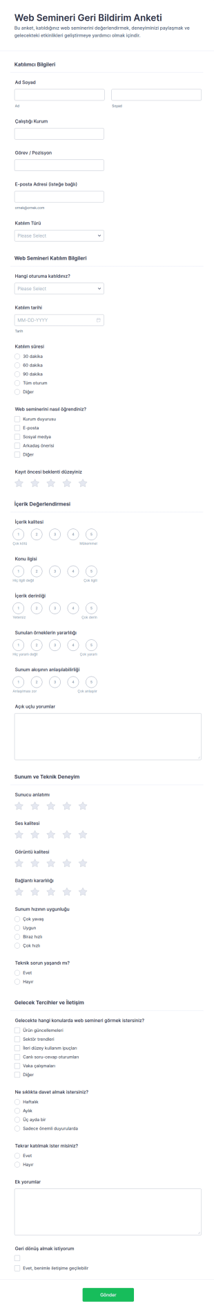 Web Semineri Geri Bildirim Anketi Form Şablonu