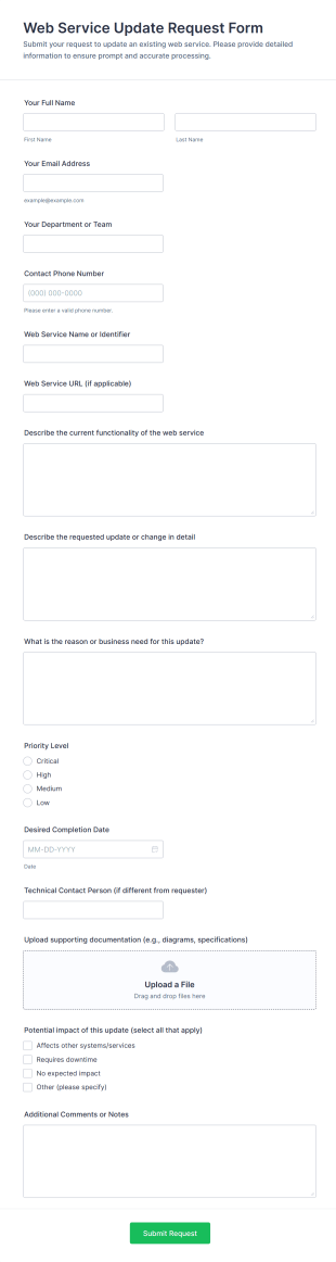Web Service Update Request Form Template
