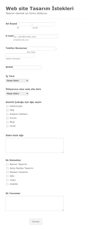 Web Site Tasarımı İstek Form Şablonu