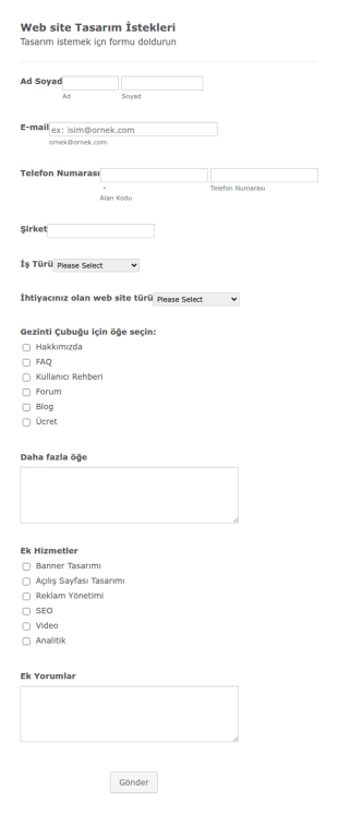 Web Site Tasarımı İstek Form Şablonu