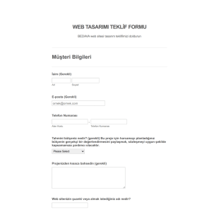 Web Sitesi Fiyat Teklifi Ve Sipariş Form Şablonu