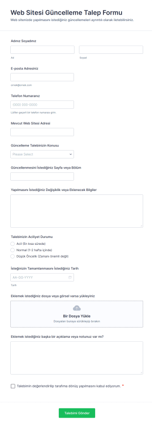 Web Sitesi Güncelleme Talep Form Template