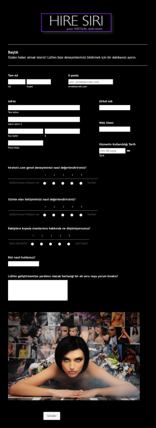 Web Sitesi Müşteri Geri Bildirim Form Şablonu