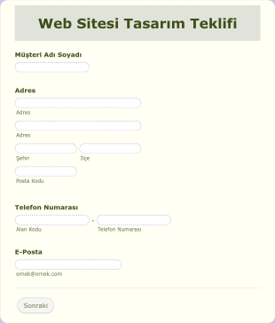 Web Sitesi Tasarım Teklifi Form Template