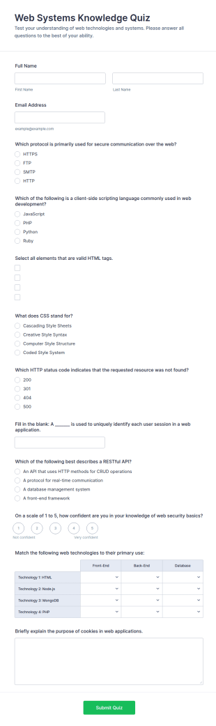 Web Systems Knowledge Quiz Form Template