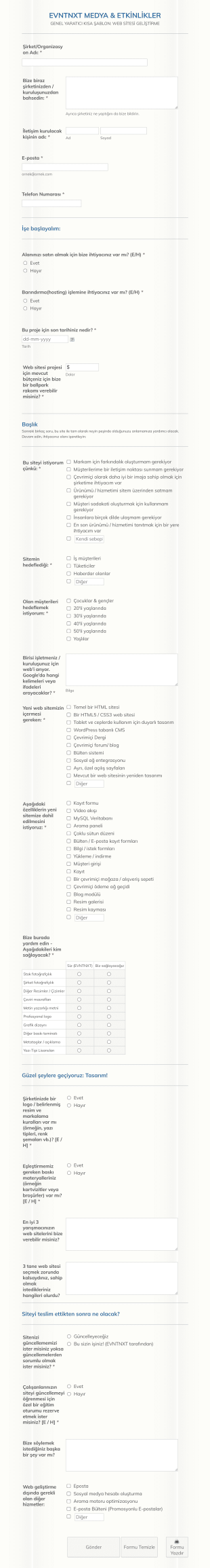 Web Tasarım Müşteri Anketiniz Form Şablonu