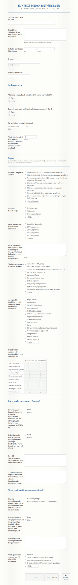 Web Tasarım Müşteri Anketiniz Form Şablonu