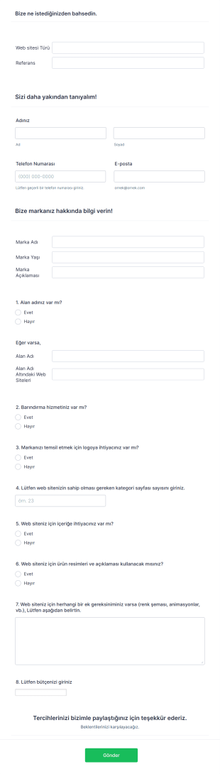 Web Tasarım Ve Geliştirme Talep Form Template