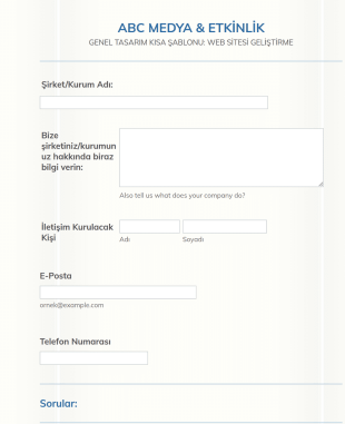 Web Tasarımı Müşteri Soru Form Şablonu