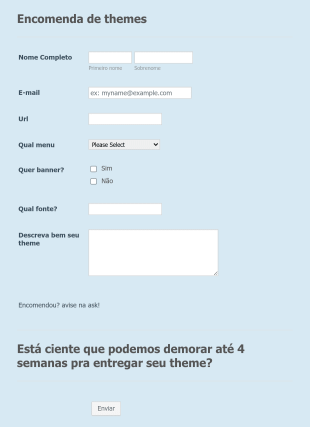 Web Theme Order Form Template