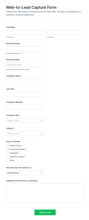 Web To Lead Capture Form Template