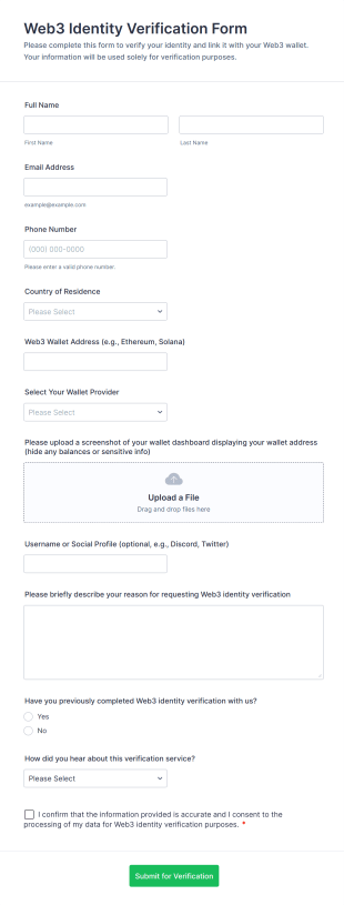 Web3 Identity Verification Form Template