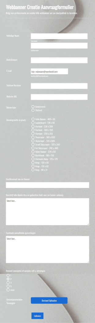 Webbanner Creatie Aanvraagformulier