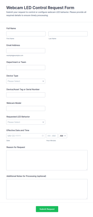 Webcam LED Control Request Form Template