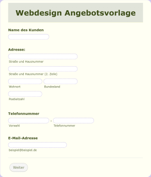 Webdesign Angebot Form Template