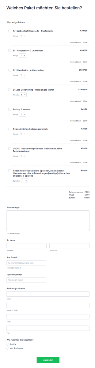 Webdesign Bestellformular