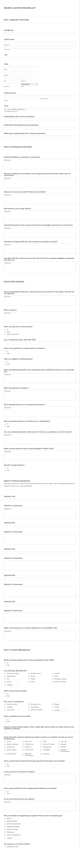 Webdesigner Clienten Vragenlijst