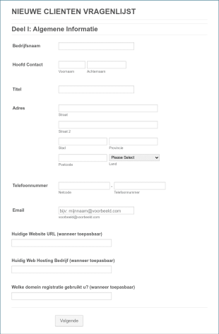 Webdesigner Clienten Vragenlijst