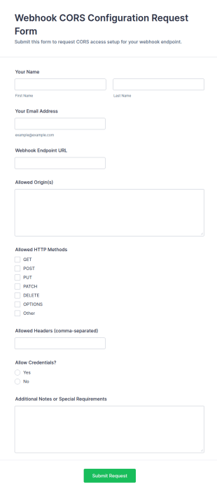 Webhook CORS Configuration Request Form Template