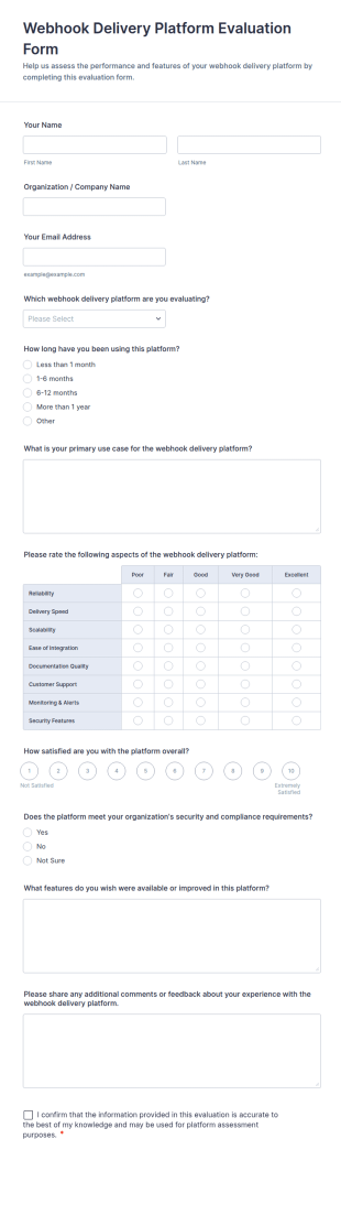 Webhook Delivery Platform Evaluation Form Template