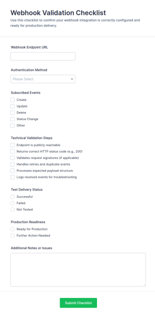 Webhook Validation Checklist Form Template