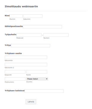 Webinaarin Ilmoittautumiskaavake