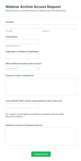 Webinar Archive Access Request Form Template