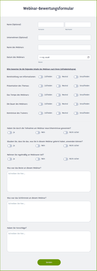 Webinar Bewertungsformular