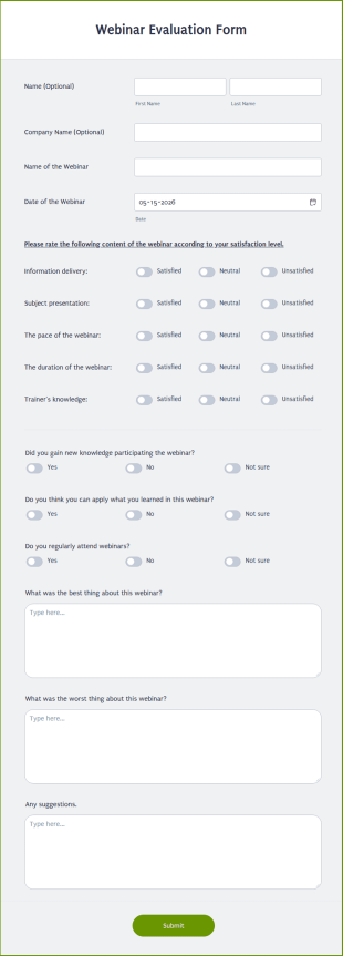 Webinar Evaluation Form Template
