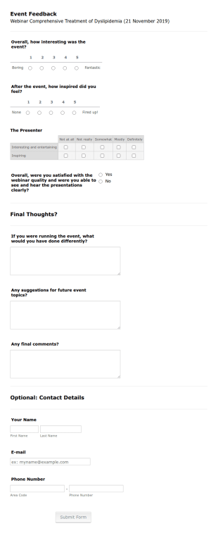 Webinar Feedback Form Template