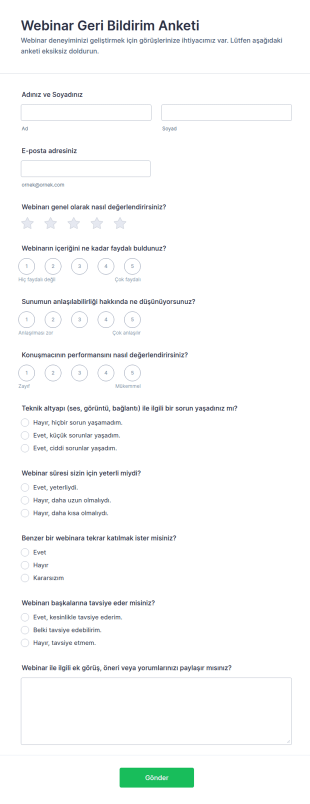 Webinar Geri Bildirim Anketi Form Şablonu