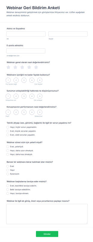 Webinar Geri Bildirim Anketi Form Şablonu
