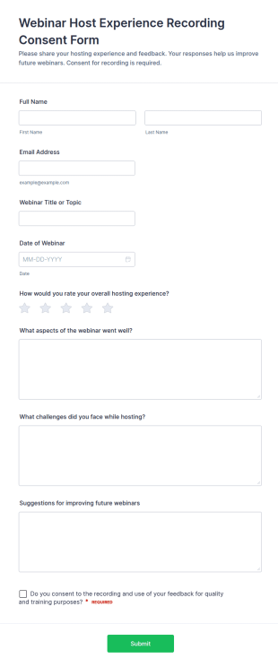 Webinar Host Experience Recording Consent Form Template