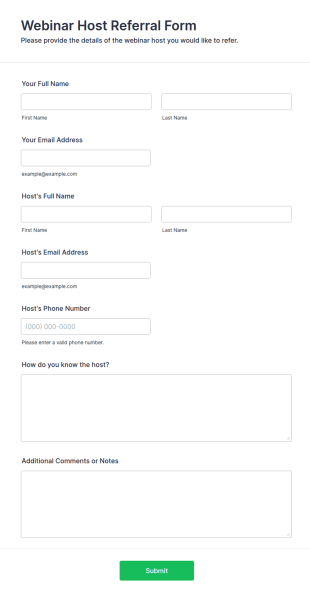 Webinar Host Referral Form Template