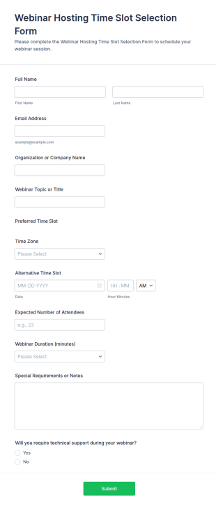 Webinar Hosting Time Slot Selection Form Template