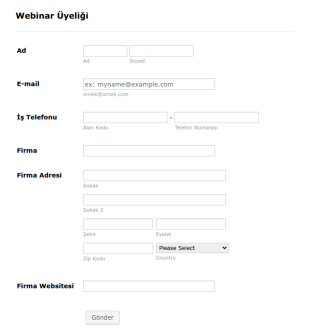 Webinar Kayıt Form Şablonu