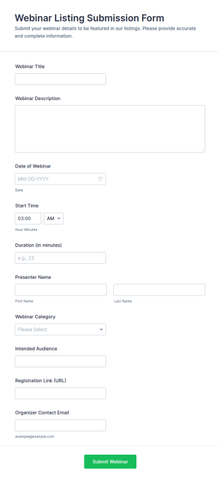Webinar Listing Submission Form Template