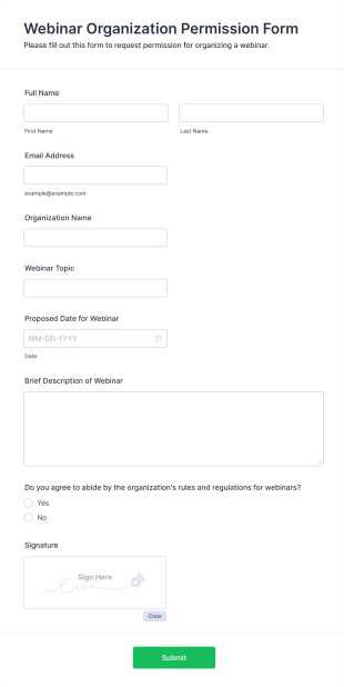 Webinar Organization Permission Form Template
