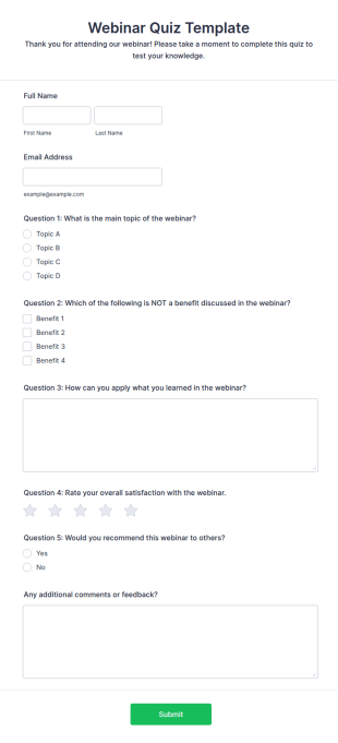Webinar Quiz Template