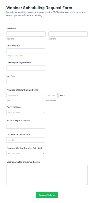 Webinar Scheduling Request Form Template