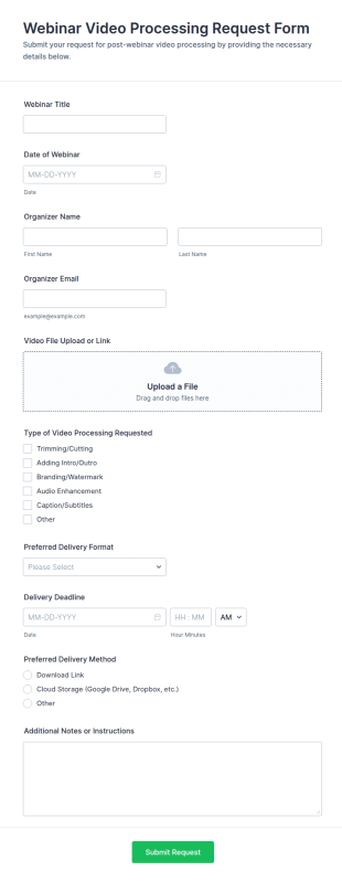 Webinar Video Processing Request Form Template